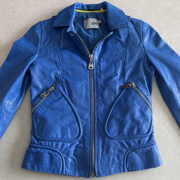 Doma Electric Blue Leather Jacket with Detachable Hood ALT ASO Clary Fray - Picture 7 of 14